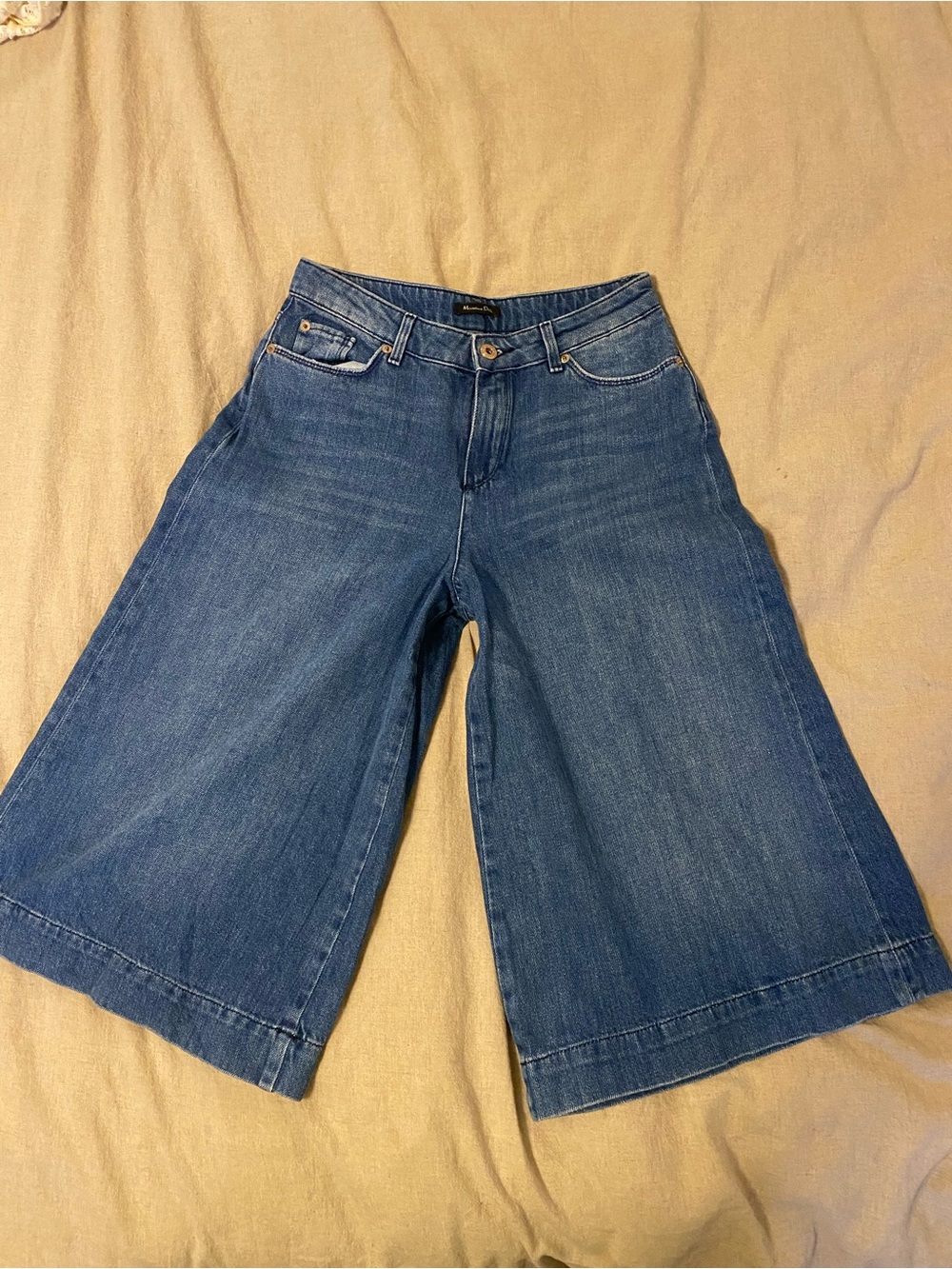 Massimo Dutti Wide-Leg Flare Jeans in Blue Denim